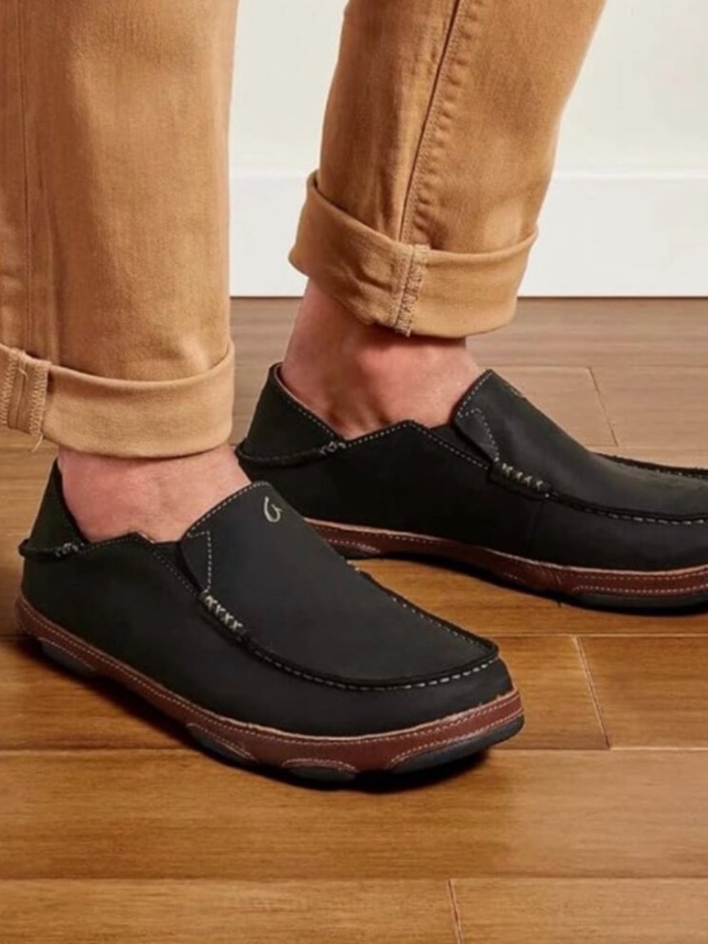 Olukai Moloa Leather Slip On Loafers Black Men’s Sz 11 Casual Comfort Travel